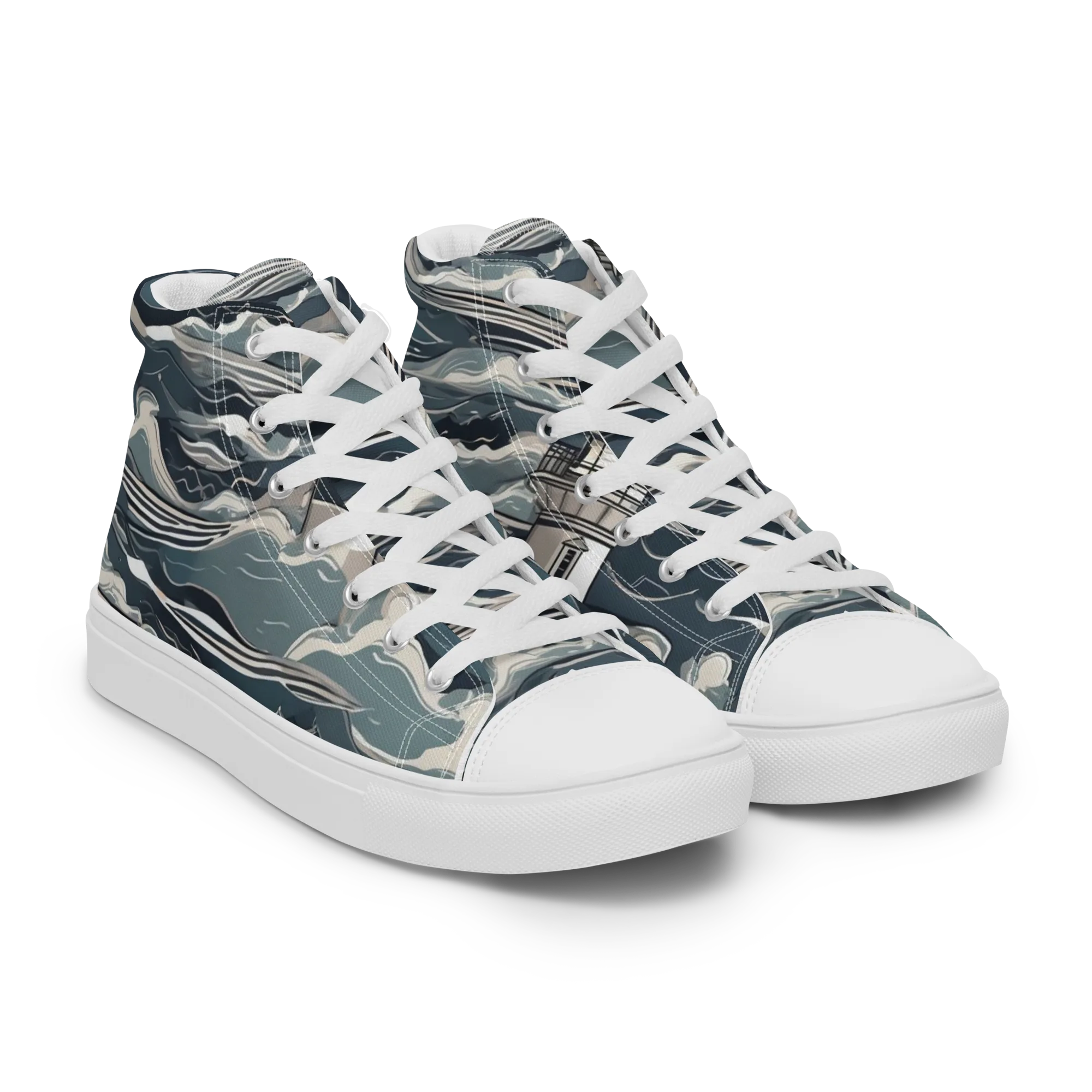 Beacon in the Blue on Men's High Top Canvas Shoes — Right Front
