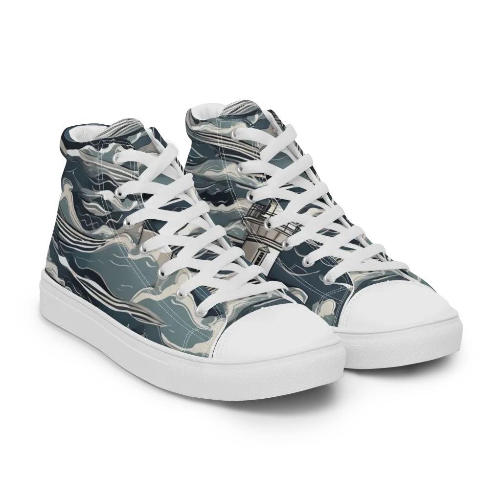 Beacon in the Blue on Men's High Top Canvas Shoes — Right Front