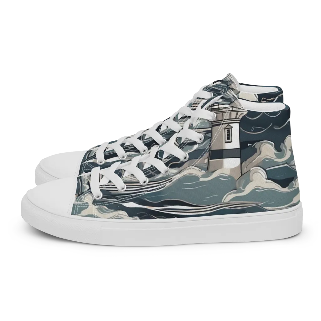 Beacon in the Blue on Men's High Top Canvas Shoes — Left