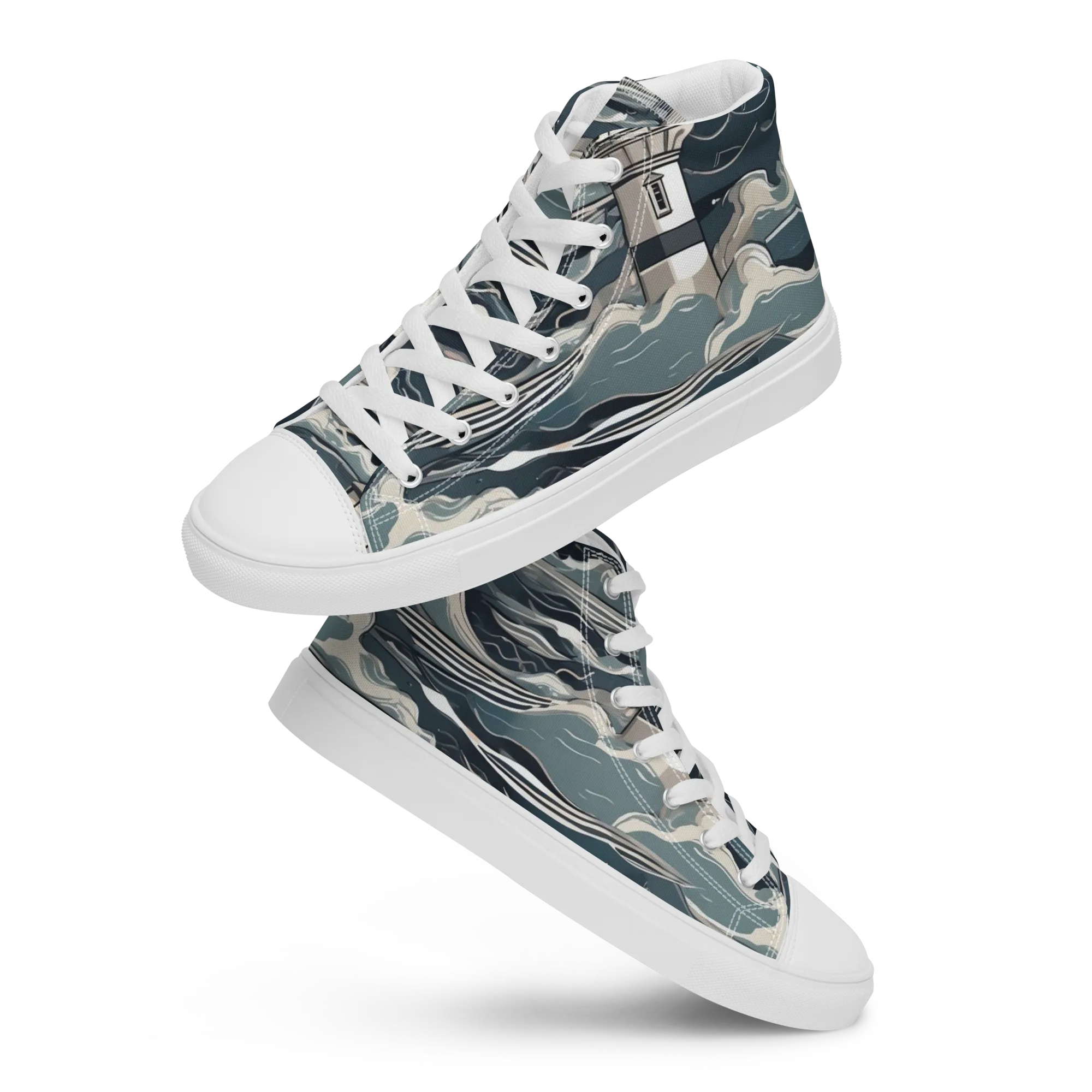 Beacon in the Blue on Men's High Top Canvas Shoes — Front