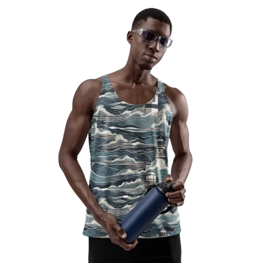 Beacon in the Blue on a Men's Tank Top