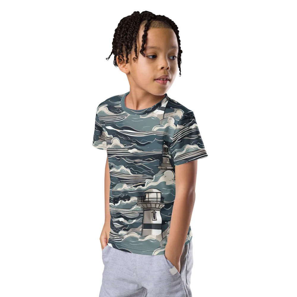 Beacon in the Blue on Kids Crew Neck T-Shirt — Left Front