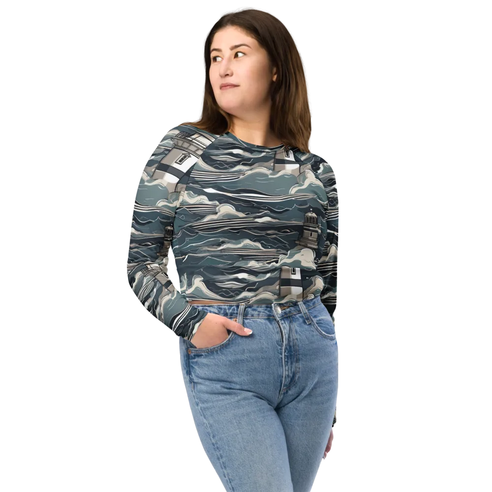 Beacon in the Blue on Long Sleeve Crop Top — Front