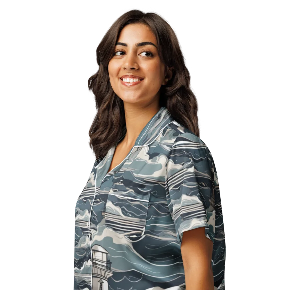 Beacon in the Blue on Women's Short Sleeve Pajama Top — Left Front
