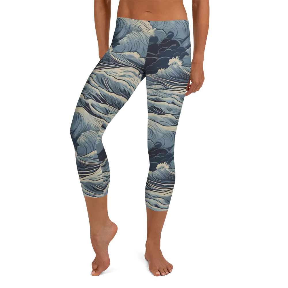 Moonlit Swell on Capri Leggings — Front