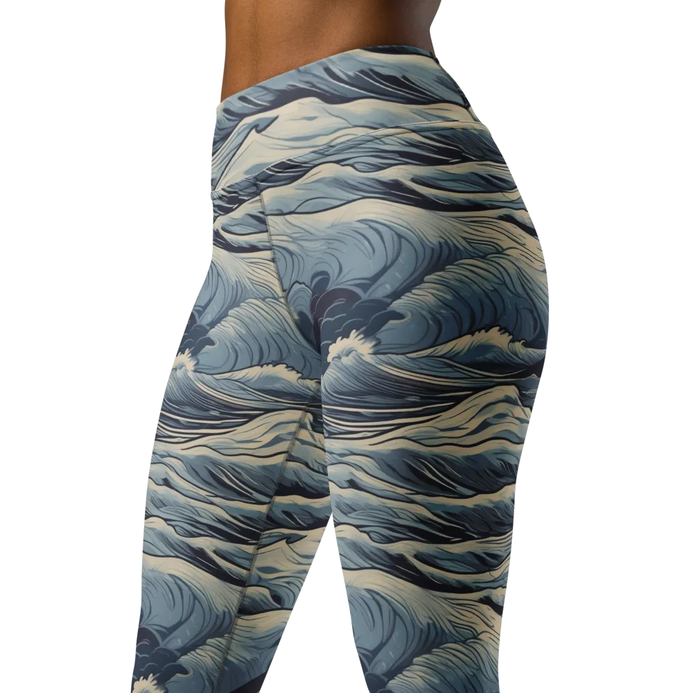 Moonlit Swell on Yoga Leggings — Left Front
