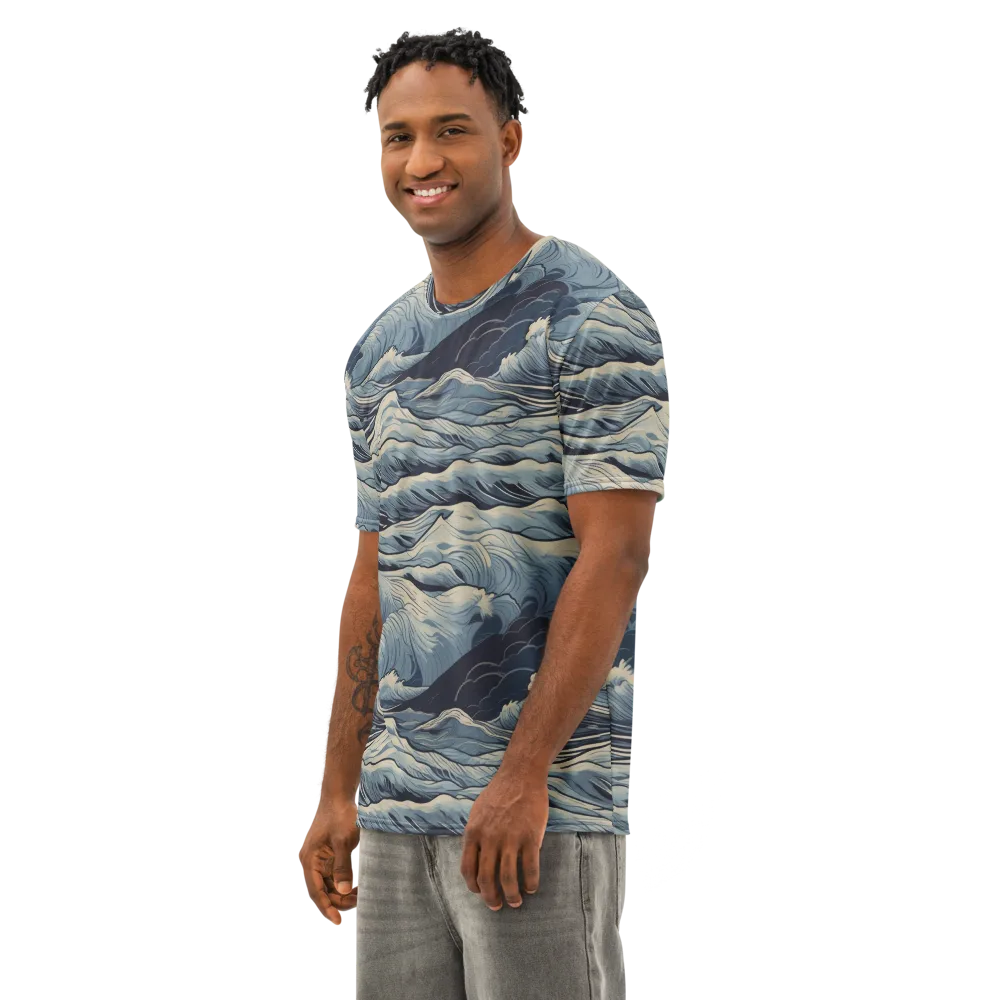 Moonlit Swell on Men's Cotton Crew Neck T-Shirt — Left Front