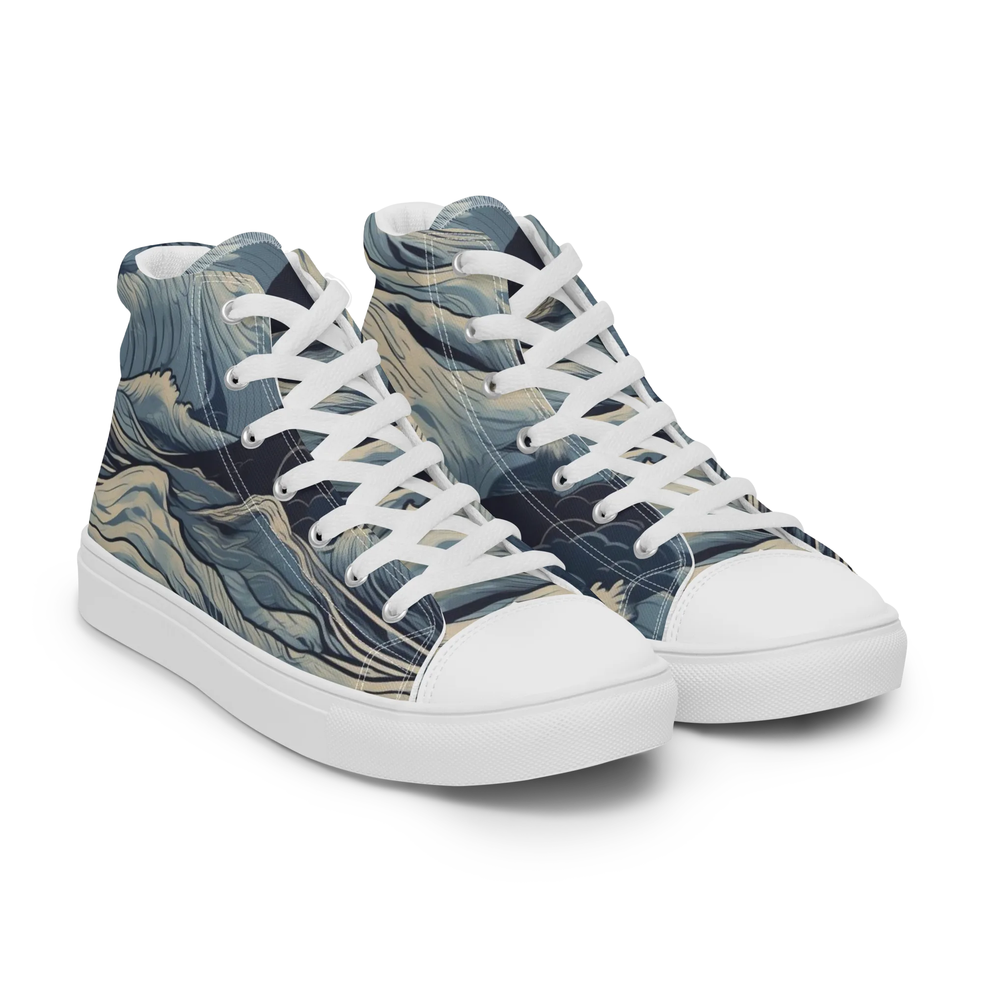 Moonlit Swell on Men's High Top Canvas Shoes — Right Front