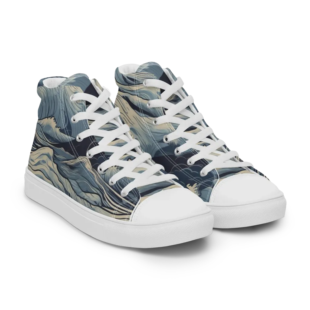 Moonlit Swell on Men's High Top Canvas Shoes — Right Front