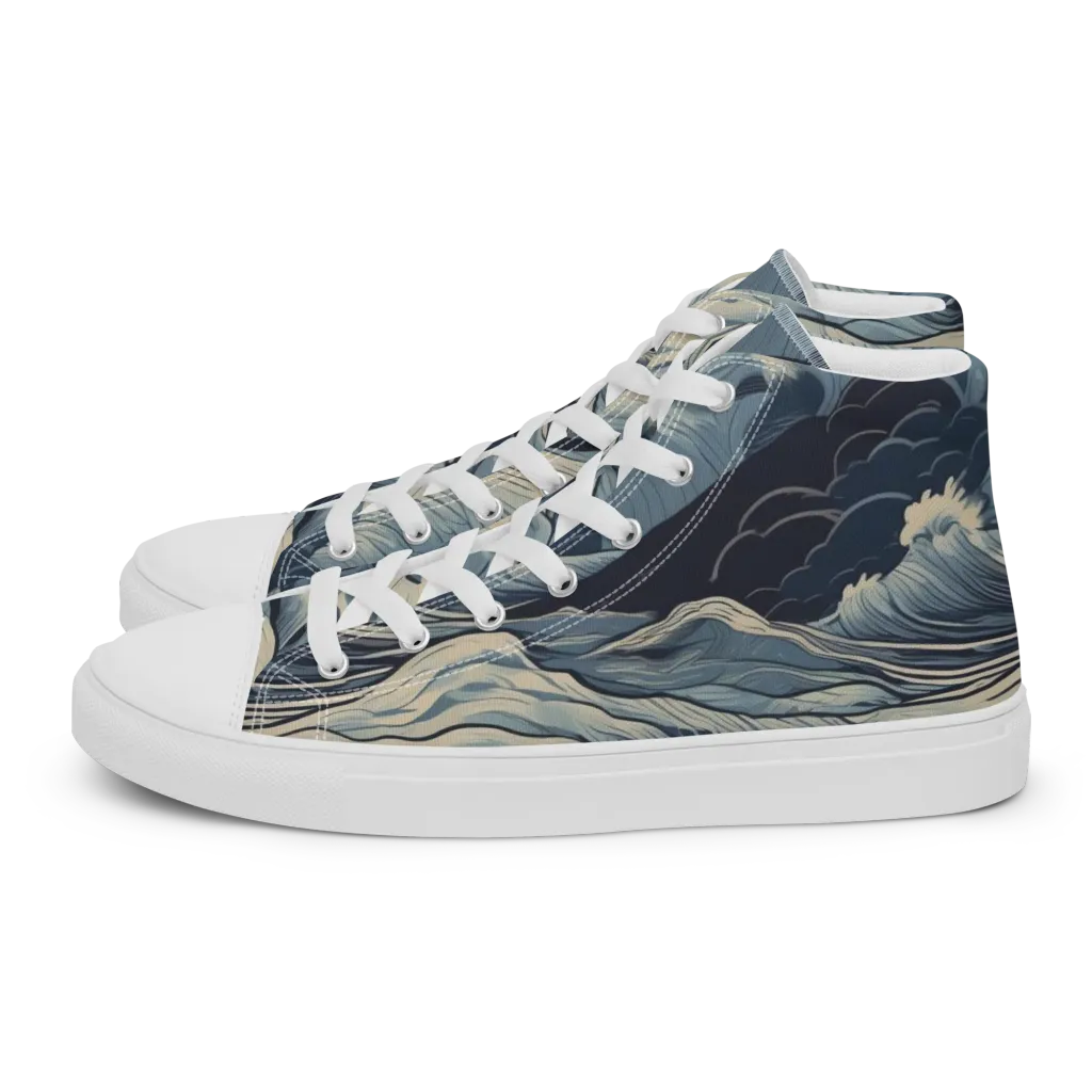 Moonlit Swell on Men's High Top Canvas Shoes — Left