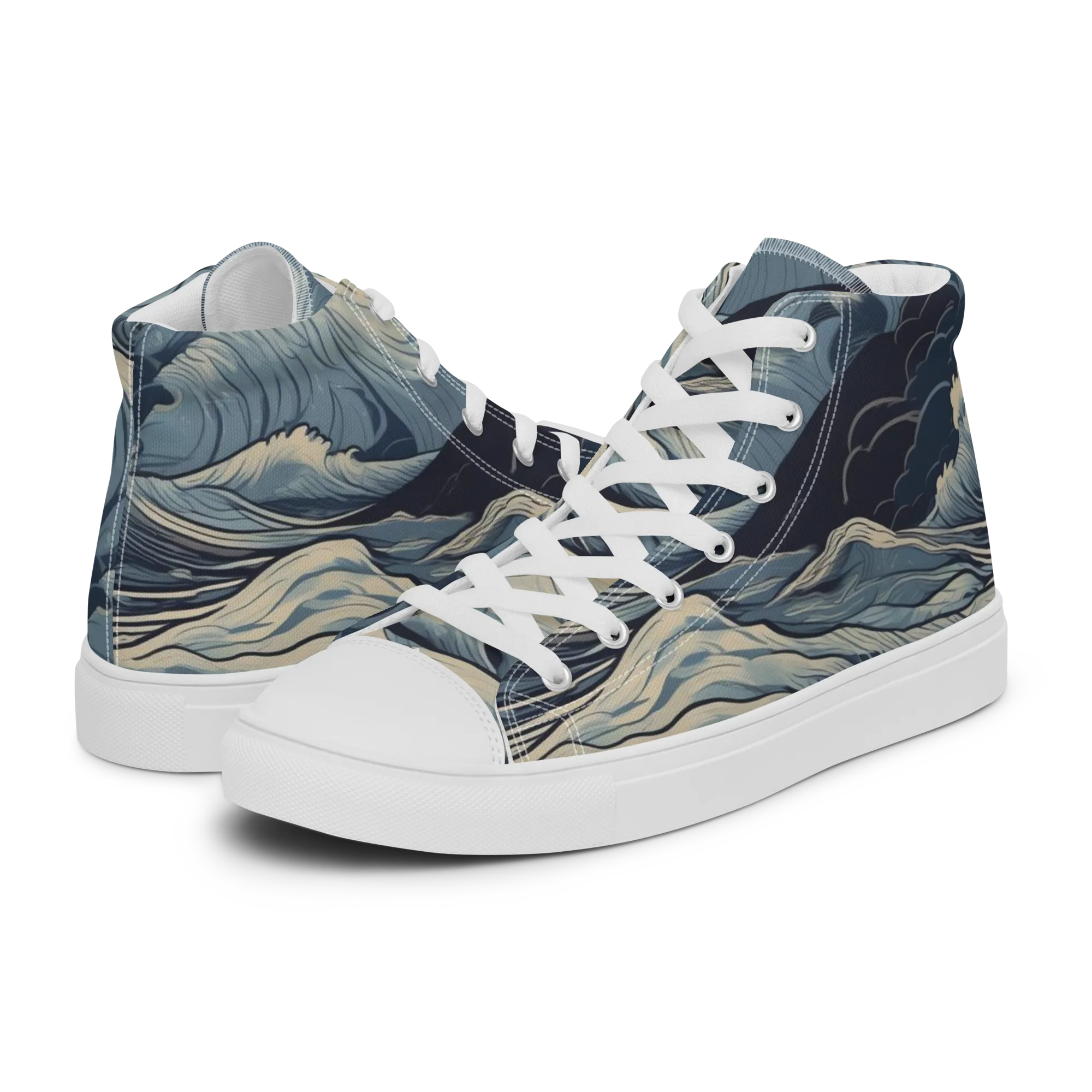 Moonlit Swell on Men's High Top Canvas Shoes — Left