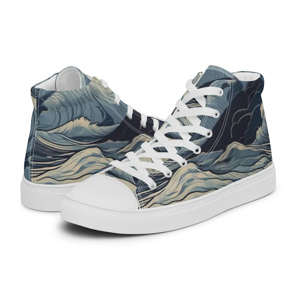 Moonlit Swell on Men's High Top Canvas Shoes — Left