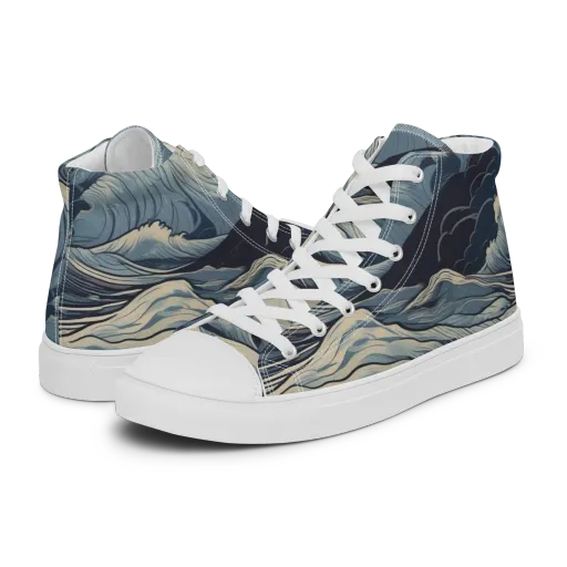Moonlit Swell on a Men's High Top Canvas Shoes