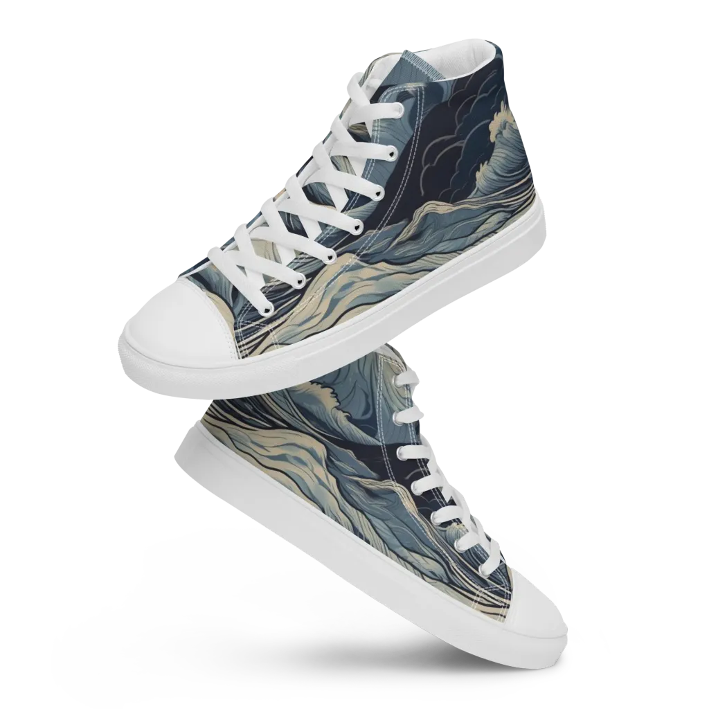 Moonlit Swell on Men's High Top Canvas Shoes — Front