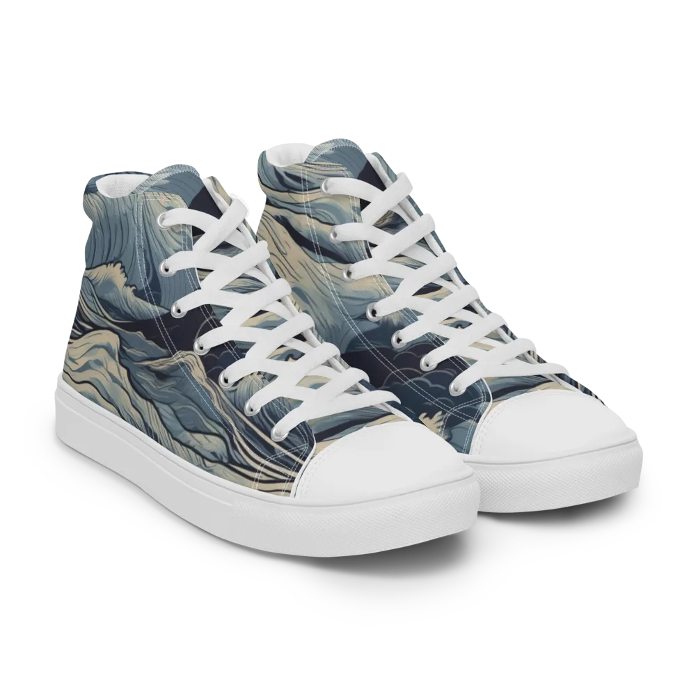 Moonlit Swell on Women's High Top Canvas Shoes — Right Front