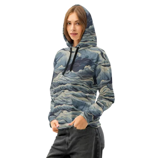 Moonlit Swell on a Cotton Hoodie