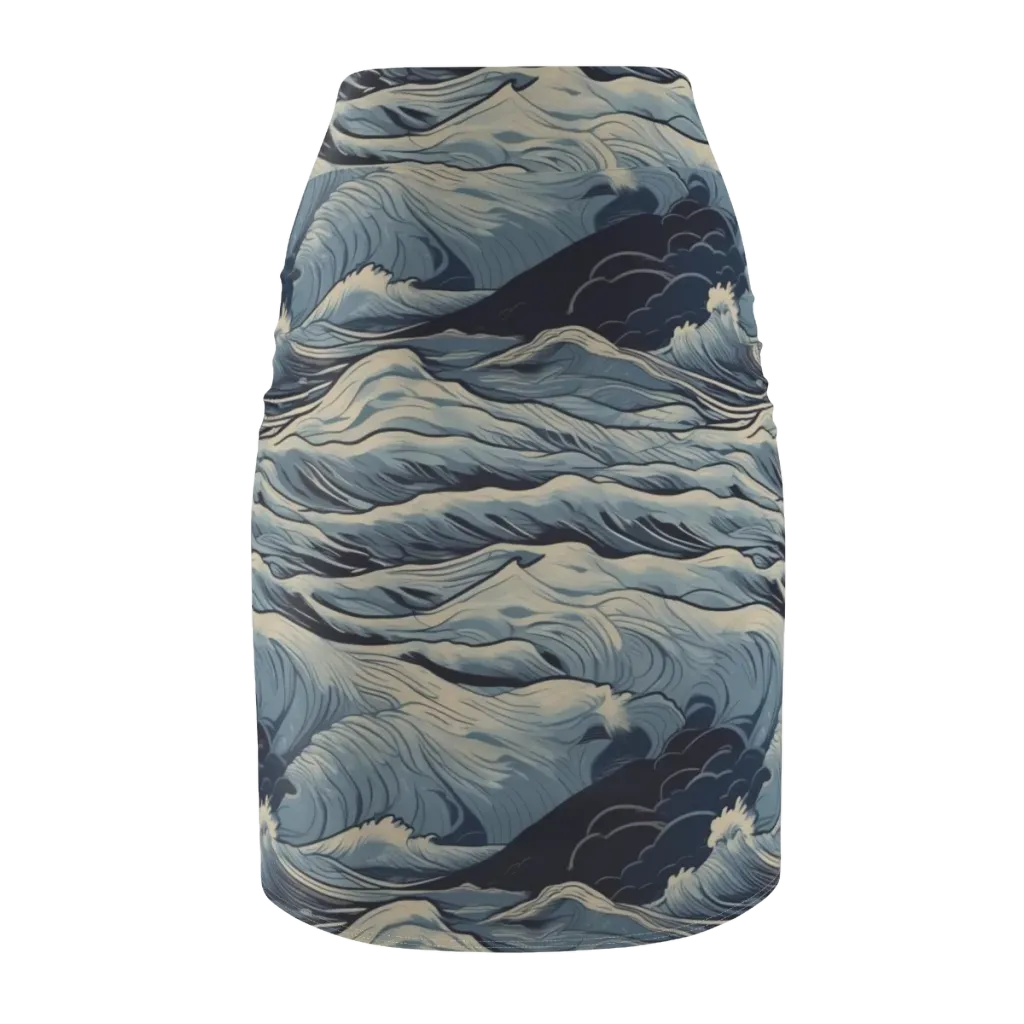 Moonlit Swell on Pencil Skirt — Back