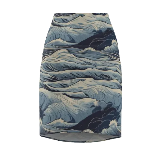 Moonlit Swell on a Pencil Skirt
