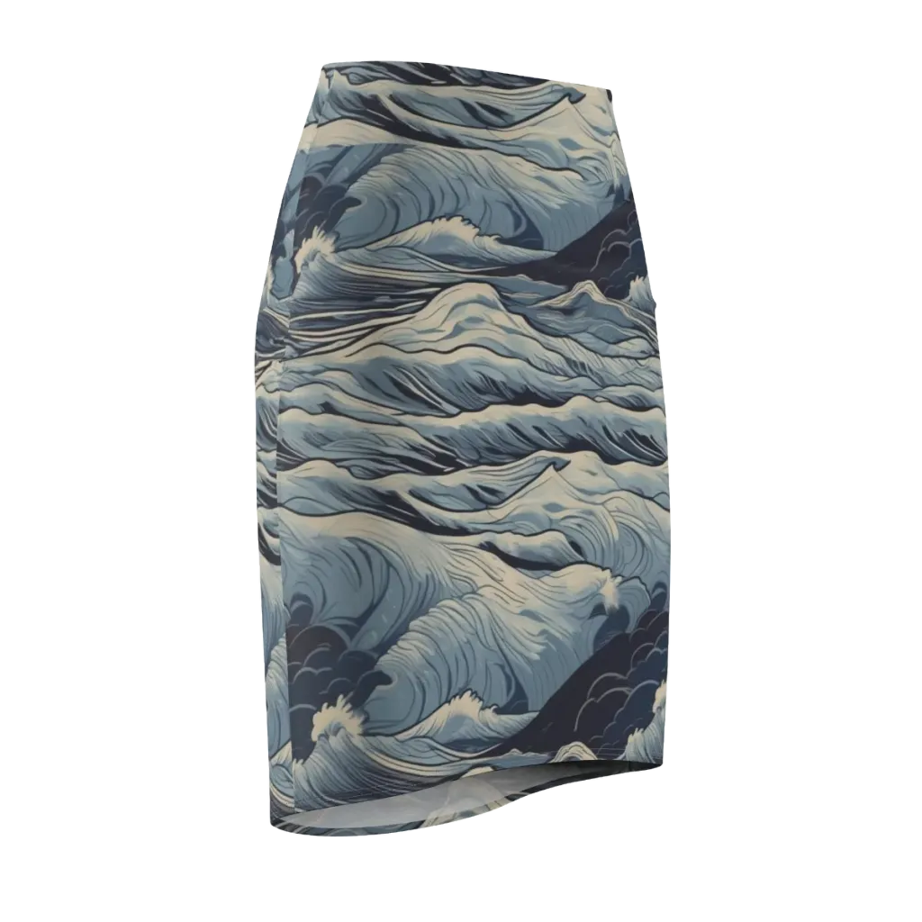 Moonlit Swell on Pencil Skirt — Front Side