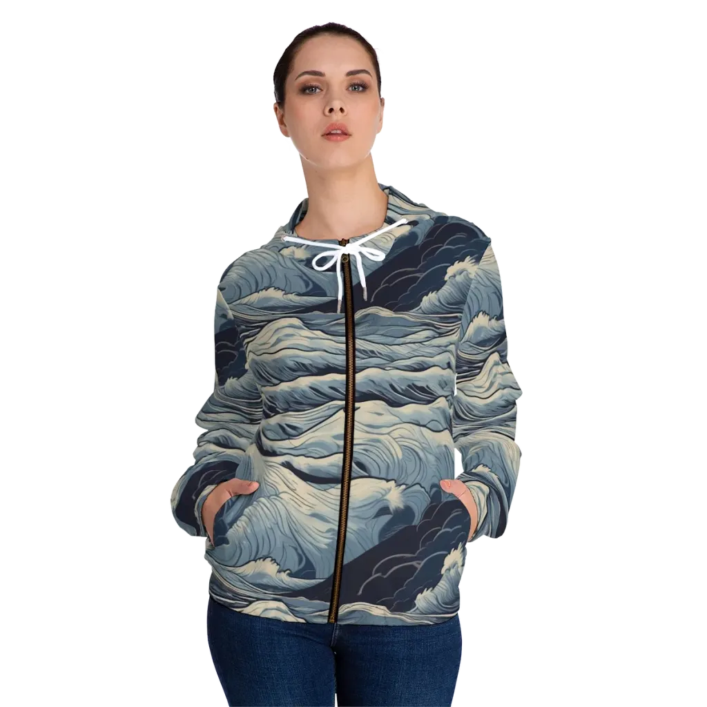Moonlit Swell on Women's Full-Zip Hoodie — Front On Person