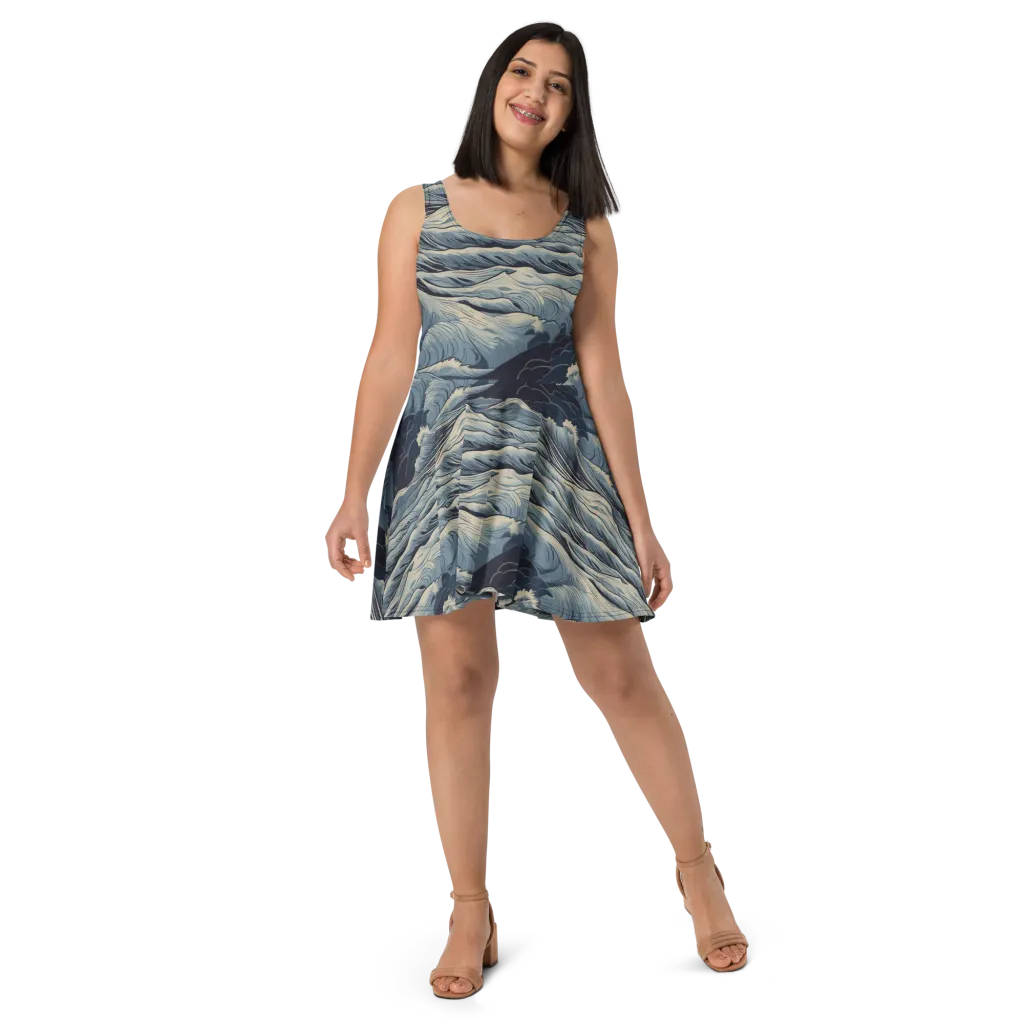 Moonlit Swell on Skater Dress — Front