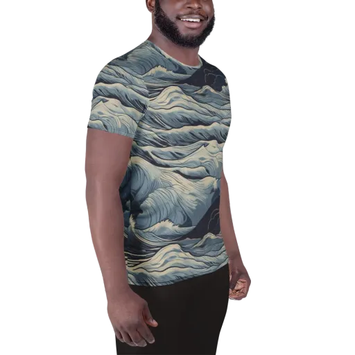 Moonlit Swell on a Men's Athletic T-Shirt
