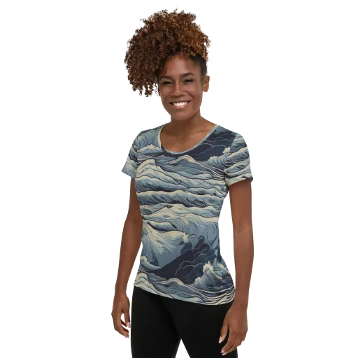Moonlit Swell on a Women's Athletic T-Shirt