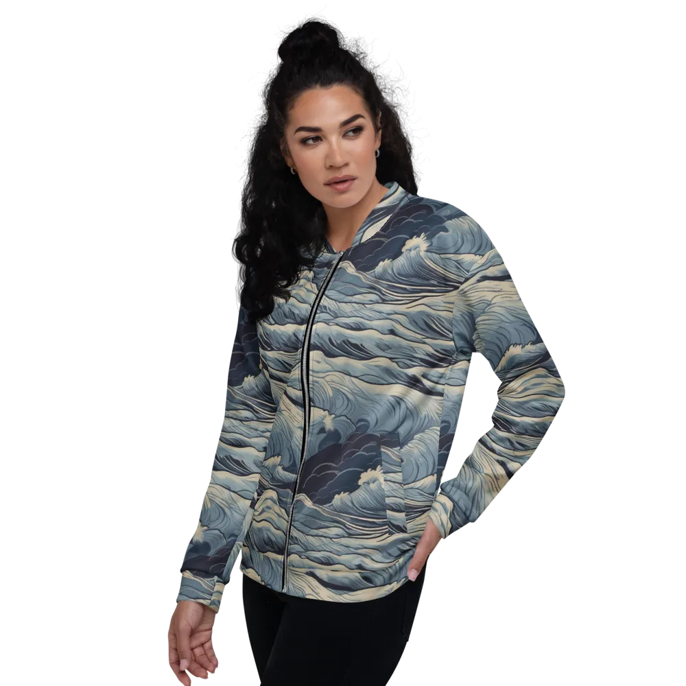 Moonlit Swell on Bomber Jacket — Left