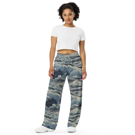 Moonlit Swell on a Wide-Leg Pants