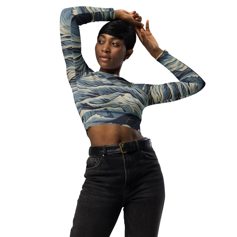 Moonlit Swell on Long Sleeve Crop Top — Front
