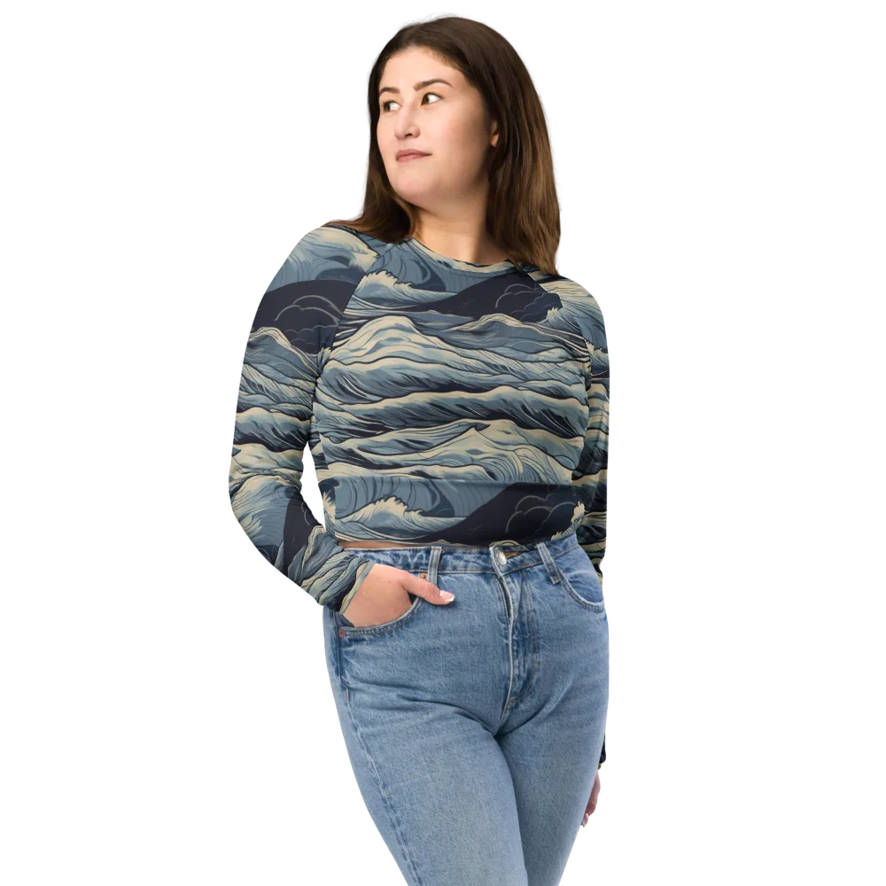 Moonlit Swell on Long Sleeve Crop Top — Front