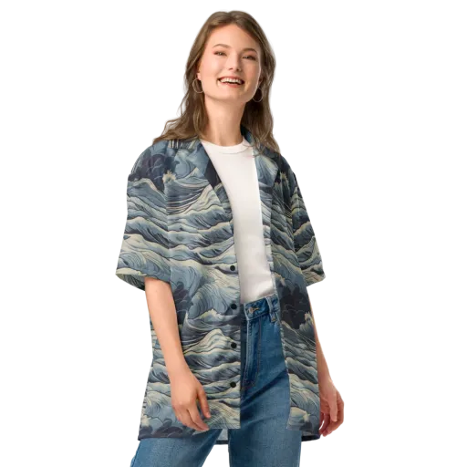 Moonlit Swell on a Button Shirt