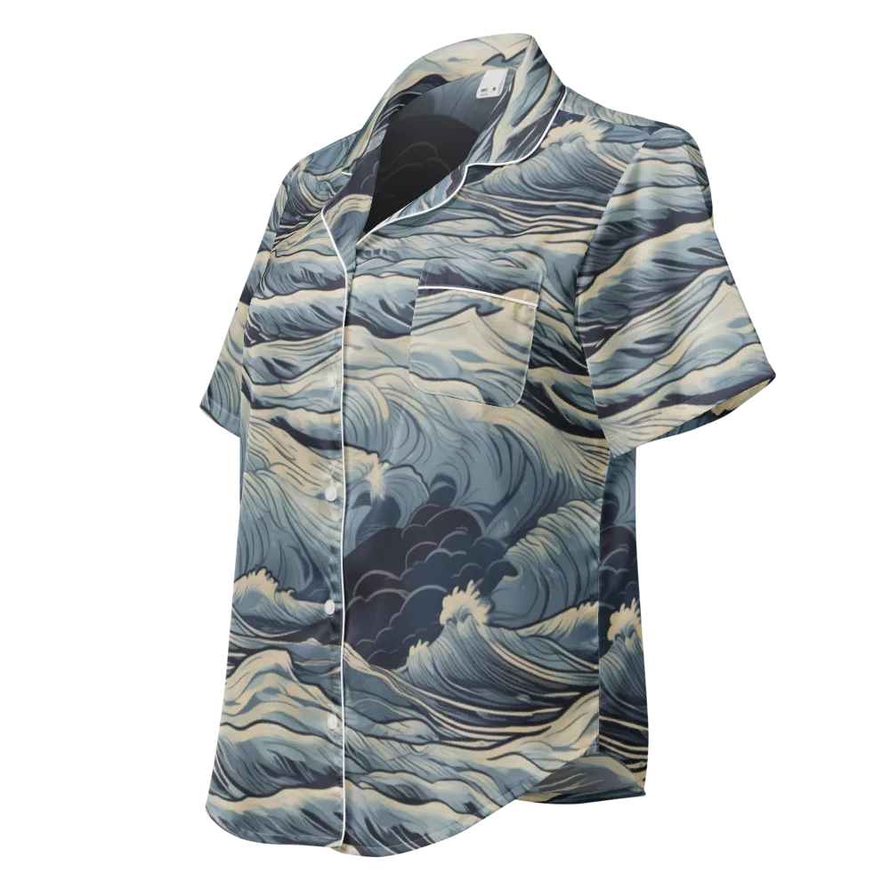 Moonlit Swell on Women's Short Sleeve Pajama Top — Left Front