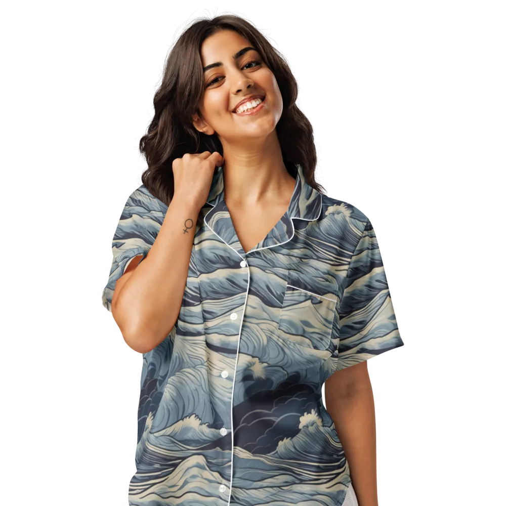 Moonlit Swell on Women's Short Sleeve Pajama Top — Front