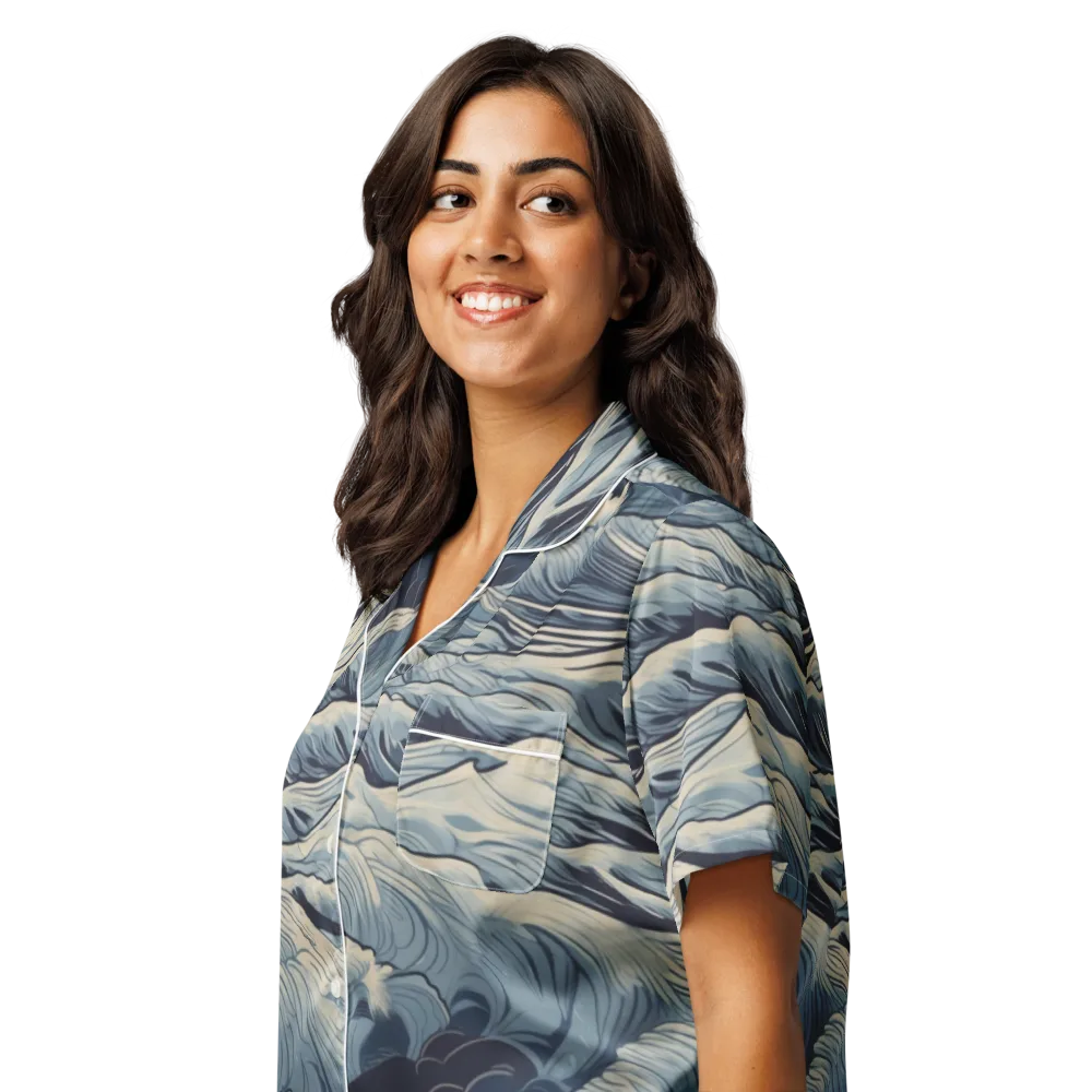 Moonlit Swell on Women's Short Sleeve Pajama Top — Left Front
