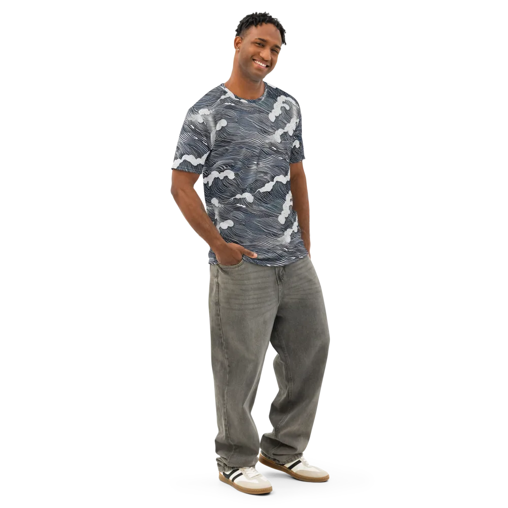 Nocturne Surf on Men's Cotton Crew Neck T-Shirt — Right Front