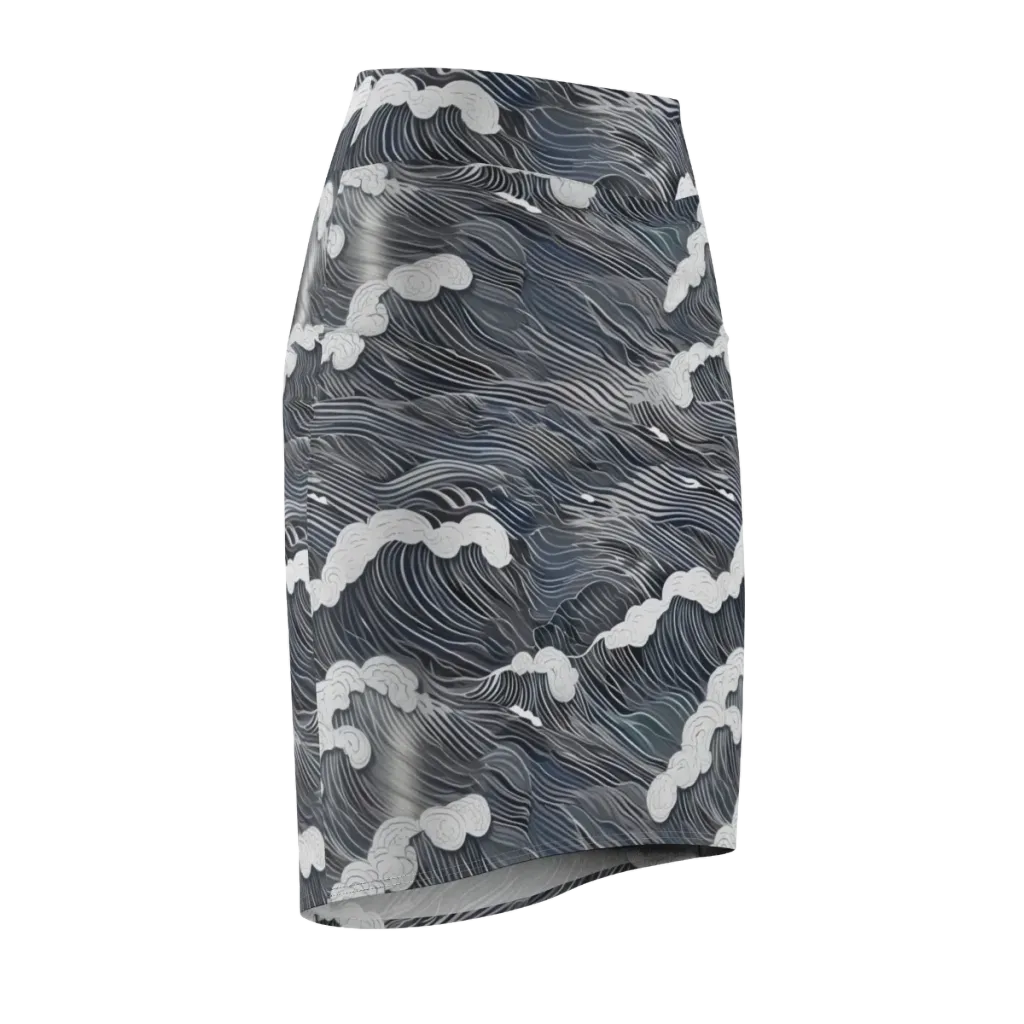 Nocturne Surf on Pencil Skirt — Front Side
