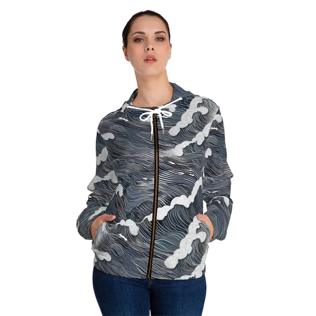 Nocturne Surf on Women's Full-Zip Hoodie — Front On Person