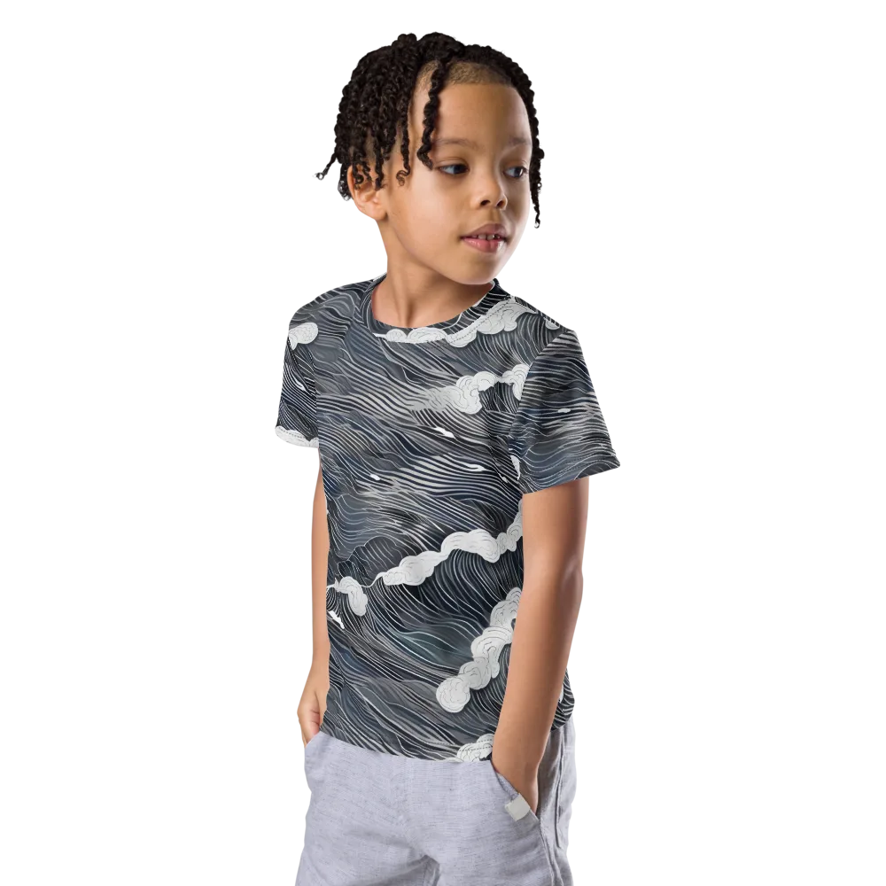 Nocturne Surf on Kids Crew Neck T-Shirt — Left Front