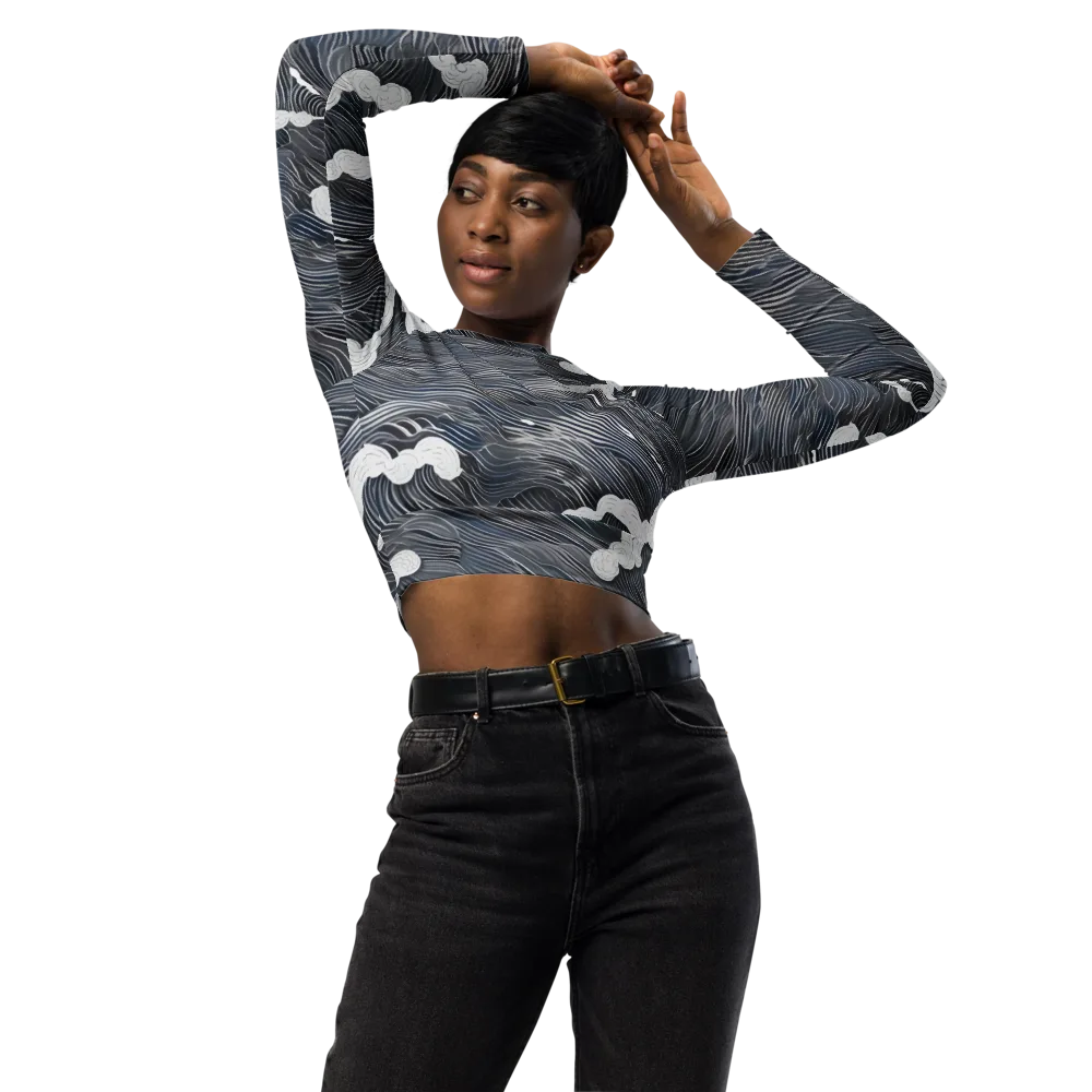 Nocturne Surf on Long Sleeve Crop Top — Front
