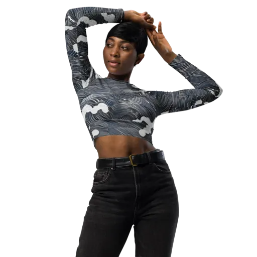 Nocturne Surf on a Long Sleeve Crop Top