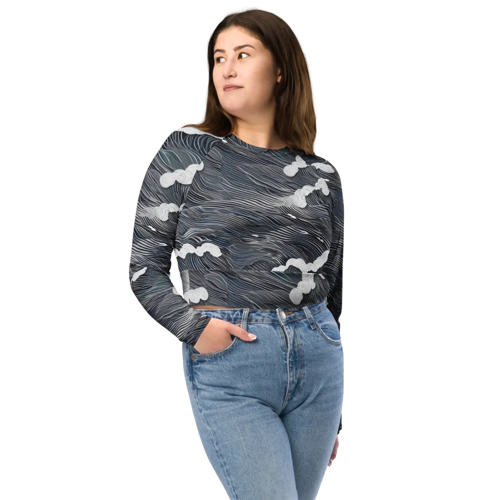 Nocturne Surf on Long Sleeve Crop Top — Front