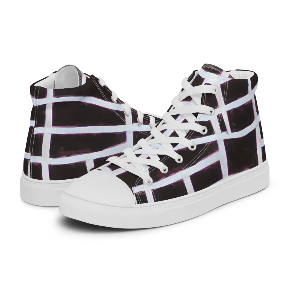 Velvet Grid on Men's High Top Canvas Shoes — Left