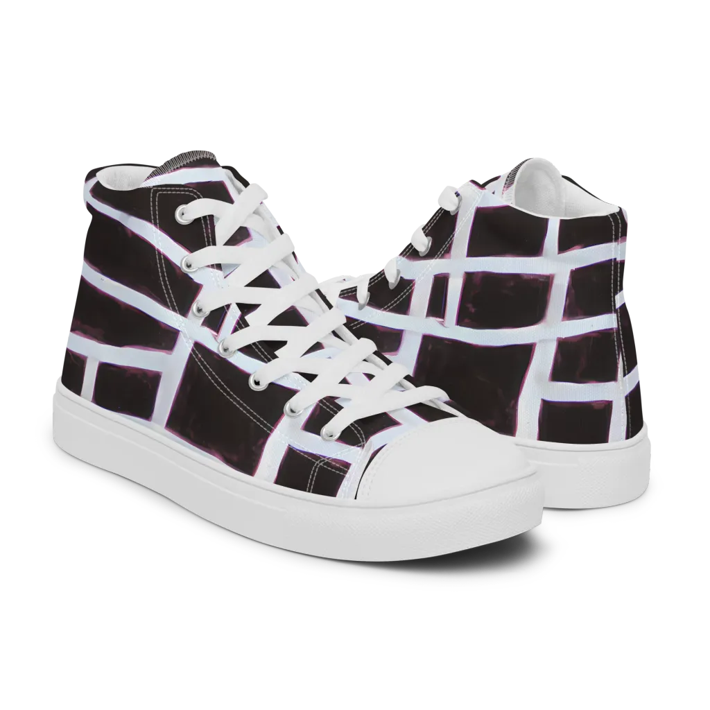 Velvet Grid on Men's High Top Canvas Shoes — Right