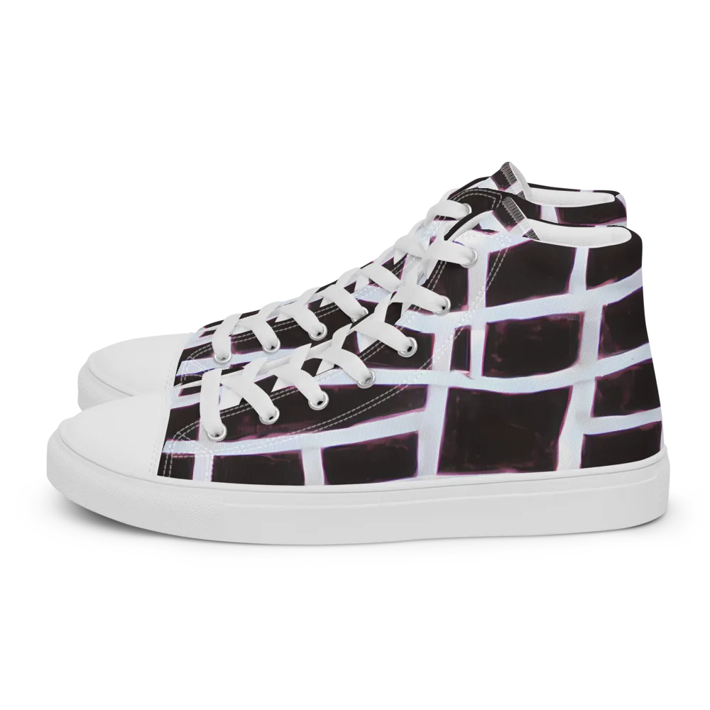 Velvet Grid on Women's High Top Canvas Shoes — Left