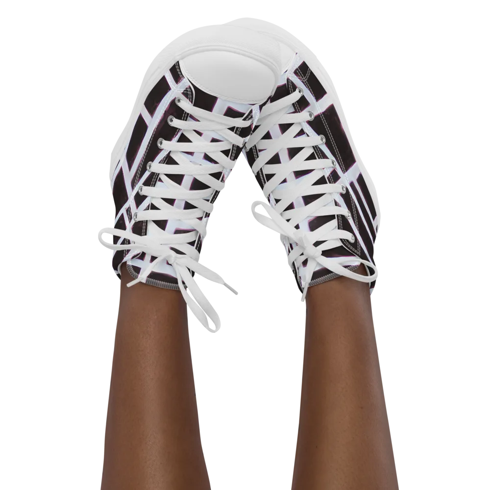 Velvet Grid on Women's High Top Canvas Shoes — Front