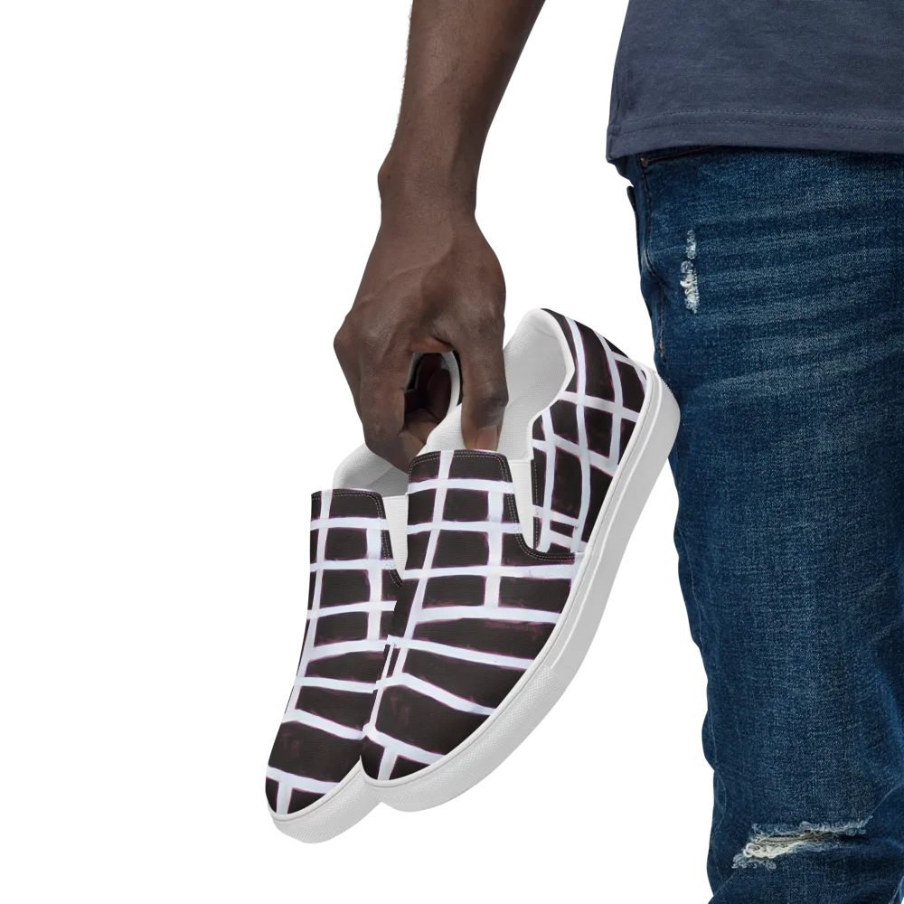 Velvet Grid on Men's Slip-On Canvas Shoes — Left Front