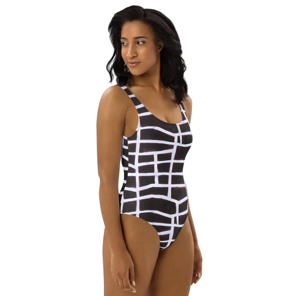 Velvet Grid on One-Piece Swimsuit — Right