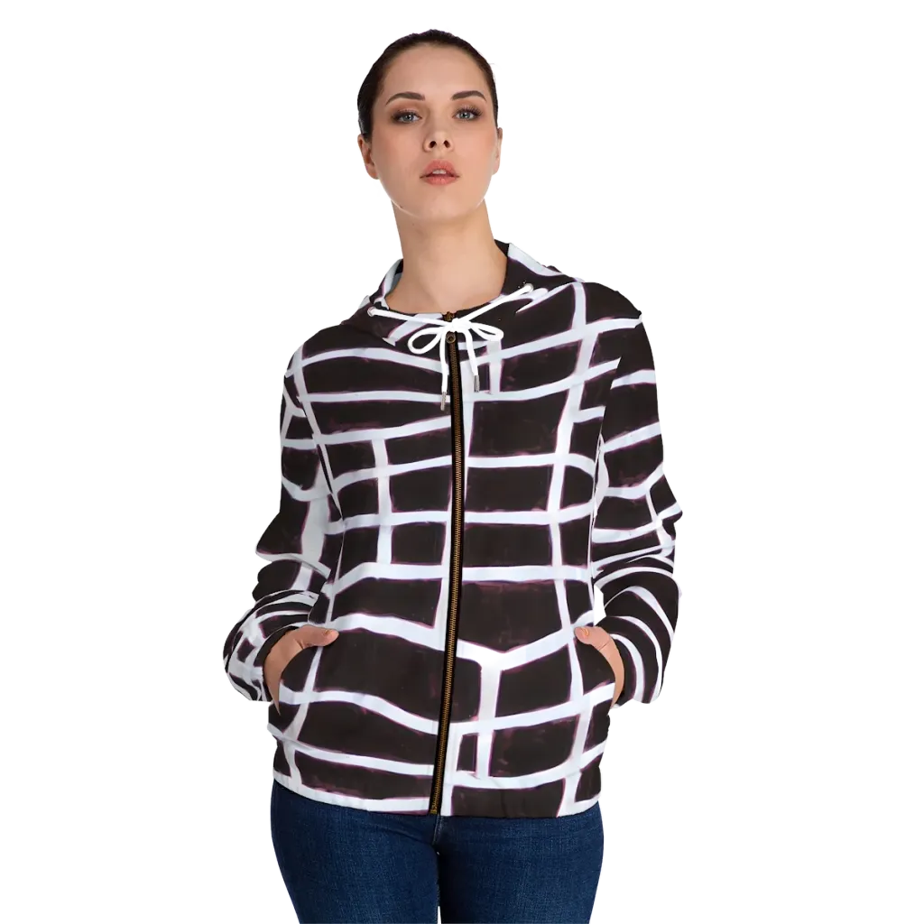 Velvet Grid on Women's Full-Zip Hoodie — Front On Person