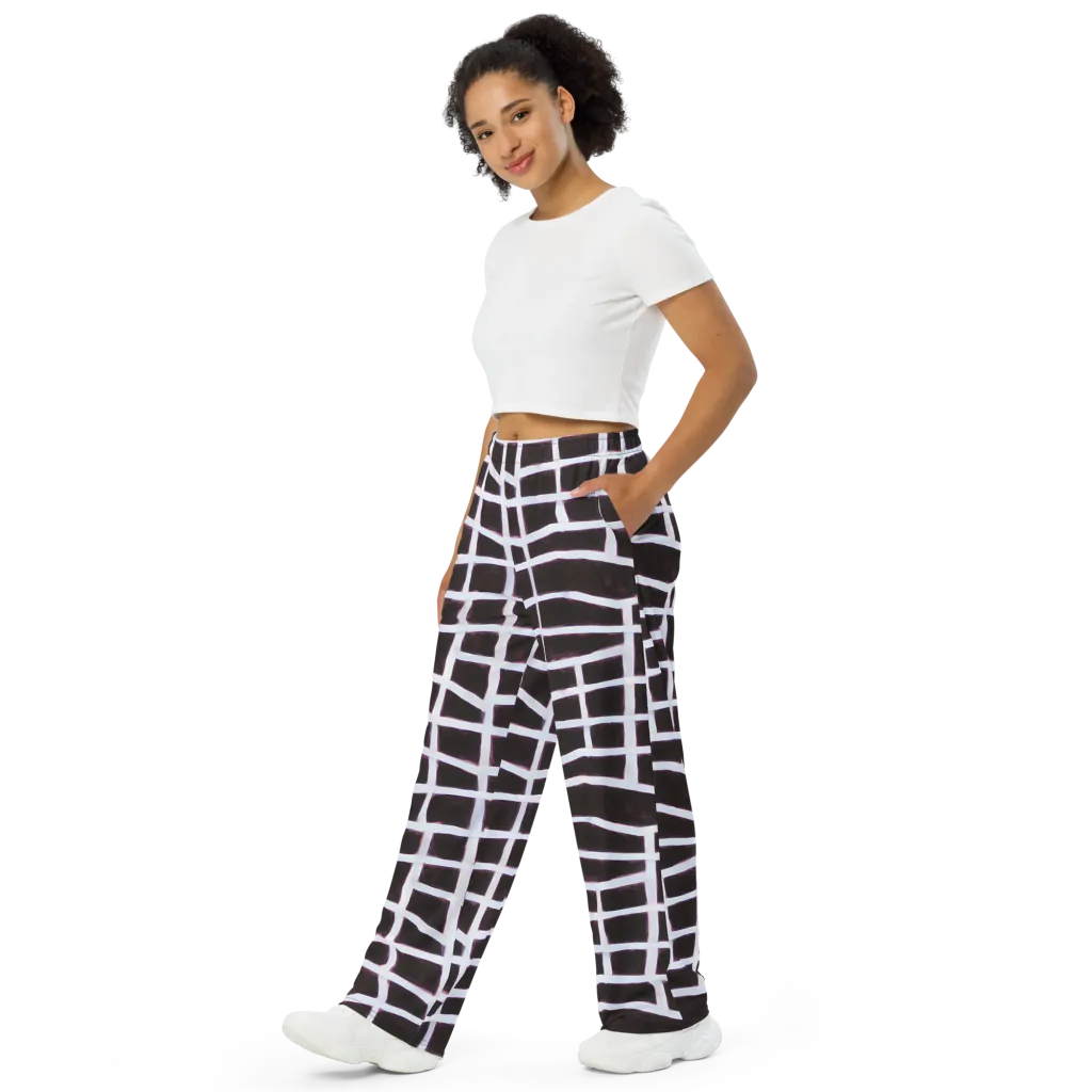 Velvet Grid on Wide-Leg Pants — Left Front